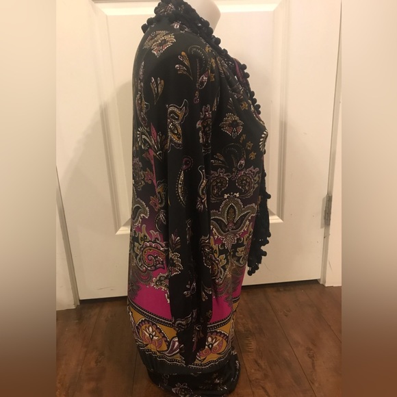 Bebe Black Paisley Multicoloured Tunic Long Sleeve Top with Neck Tie - Picture 4 of 12